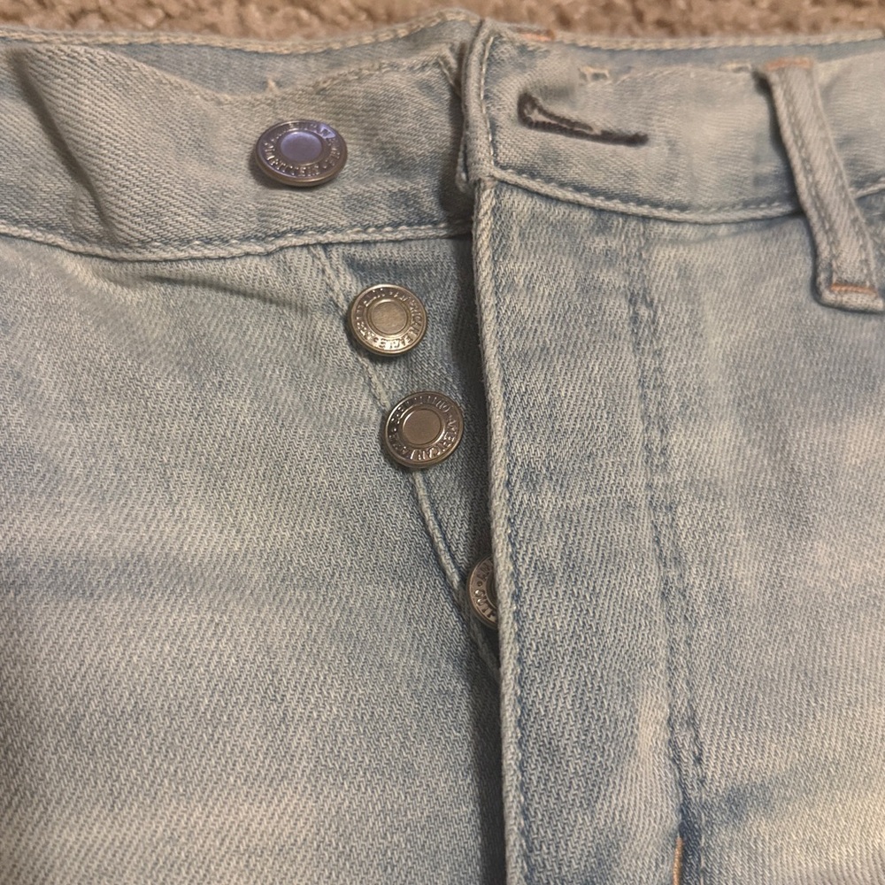 Light Blue Distressed Denim Shorts Hi Rise Festival - Picture 3 of 4